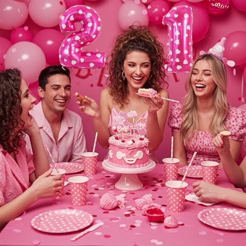 Image of TONIFUL Number Balloon 16 Inch 10Pcs Pink Polka 0-9 Birthday Number Ballons
