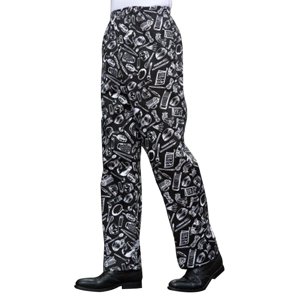 M&Catree Men's Chef Trousers, Drawstring Elastic Waist Kitchen Uniforms Printed Chef Pants - Tableware, 5XL