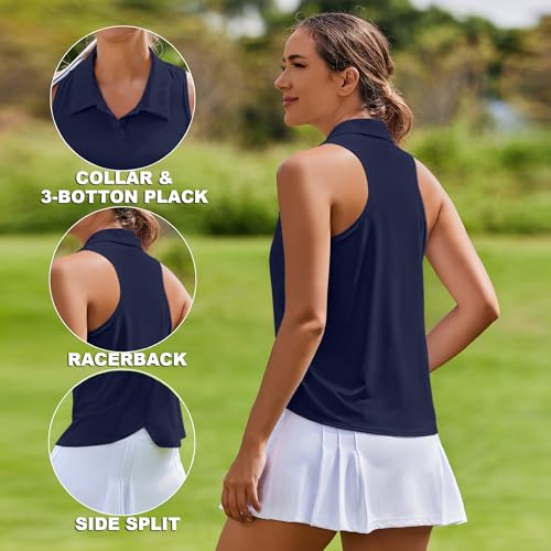 Image of PINSPARK Women's Golf Shirt Racerback UPF 50+ Tennis Tank Top with Collar