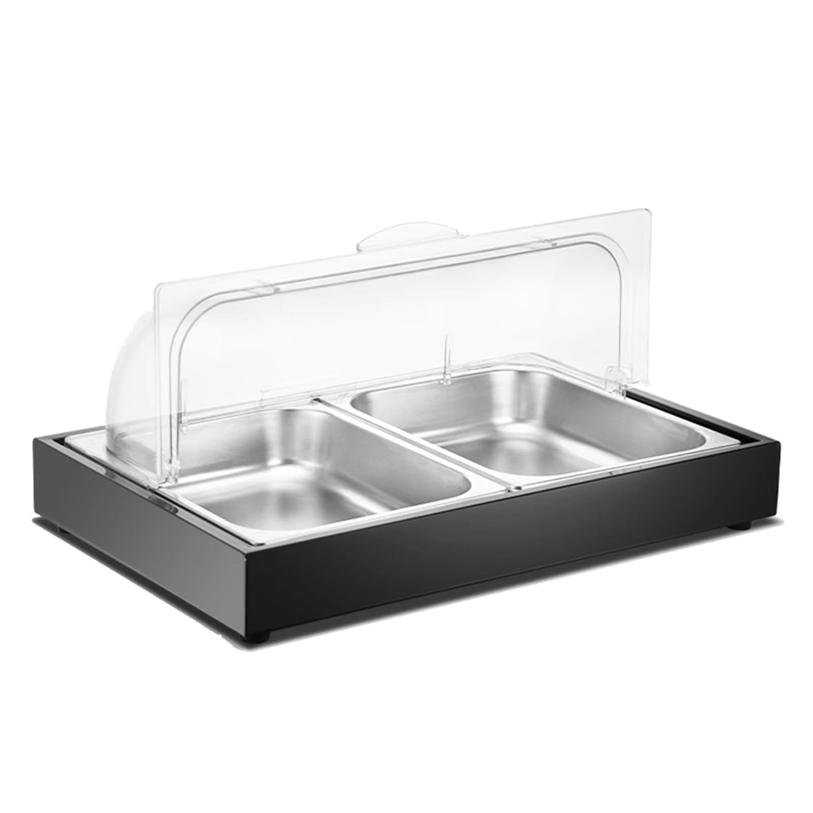 Bandeja de exhibición de buffet de mariscos fríos con cubierta superior enrollable en forma de C para servir frutas y aperitivos, color negro, 4 cm de altura, perfecta para fiestas y catering