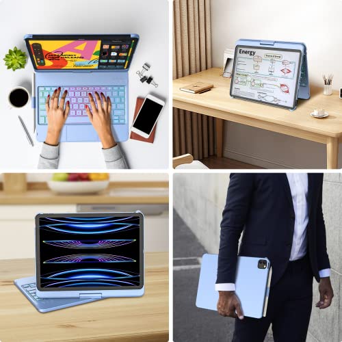 Image of iPad Pro 11 inch Case with Keyboard, iPad Air 5 /Air 4 10.9 inch Keyboard Case with Trackpad, Keyboard Case for iPad Air 5 /Air 4 and iPad Pro 1-4 Gen, Backlit 10 Color & 360 Screen Rotation -Ocean Blue