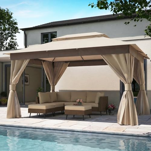 LAUSAINT HOME 10'x13' Outdoor Gazebo, Upgraded Metal Frame Heavy Duty Patio Canopy Tent Shelter with...