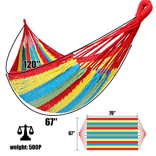 Mayan Hammock, Portable Family Hammock With Carry Bag Matrimonial Size Multi-Color Handmade Hammock For Travel Camping Backyard, Porch, Outdoor Or Indoor Use #TOP3