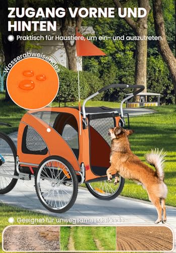 SEPNINE® Hunde Fahrradanhänger XL, 2 in 1 Hundeanhänger & Jogger mit Reflektor und Bremse, 600D Oxford Canvas, maximale Belastung 40kg-Orange