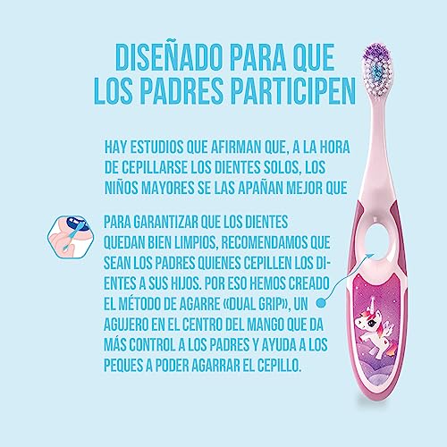 Miniatura 5 de Jordan ® | Step 2 | Cepillo de dientes para niños de 3 a 5 años | Cerdas blandas, mango doble ergonómico y libre de BPA | Color azul y verde | Pack 4 unidades
