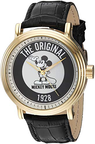 Disney Men's Mickey Mouse Analog-Quartz Watch with Leather-Synthetic Strap, Black, 21.5 (Model: WDS000607)