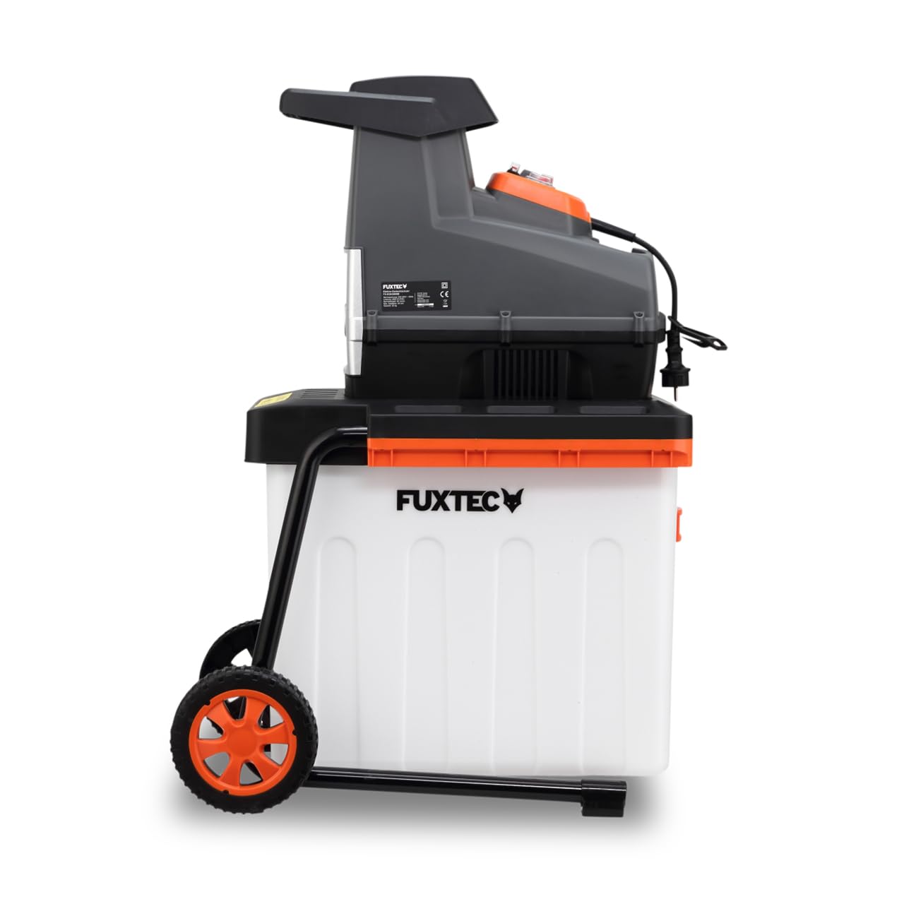 FUXTEC Elektro Gartenhäcksler FX-EGH2800B, Walzenhäcksler mit 2800W Leistung und Rückwärtslauf, zerkleinert Äste bis 44mm Durchmesser, leise & kraftvoll mit 60L Auffangbox und Überlastschutzsystem