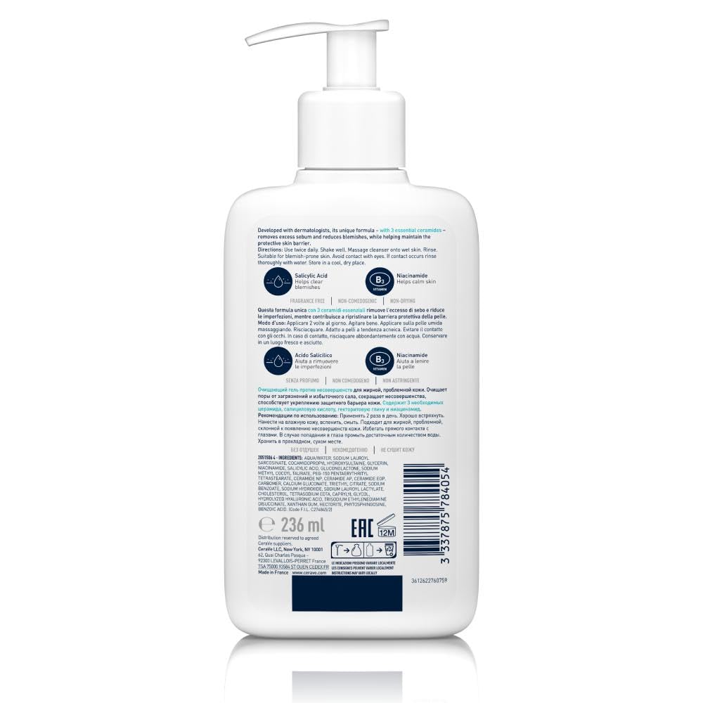 CeraVe Detergente Controllo Imperfezioni, Per Pelle Grassa con Tendenza Acneica, Azione Purificante, Imperfezioni Ridotte, Con Acido Salicilico e Argilla Purificante e Routine Correlate al Prodotto