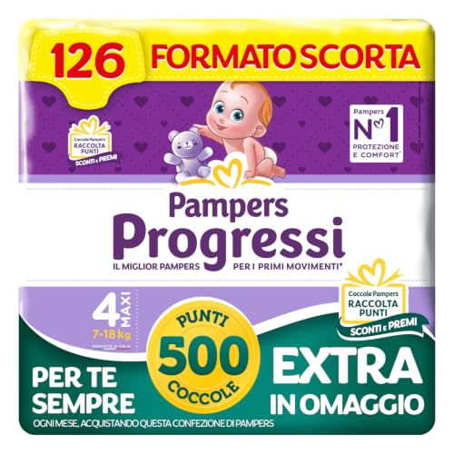 Pampers Progressi Maxi, Taglia 4 (7-18 kg), 126 Pannolini Bambino