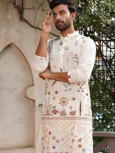 Image of Jompers Floral Embroidered and Sequins Kurtas (White, L)