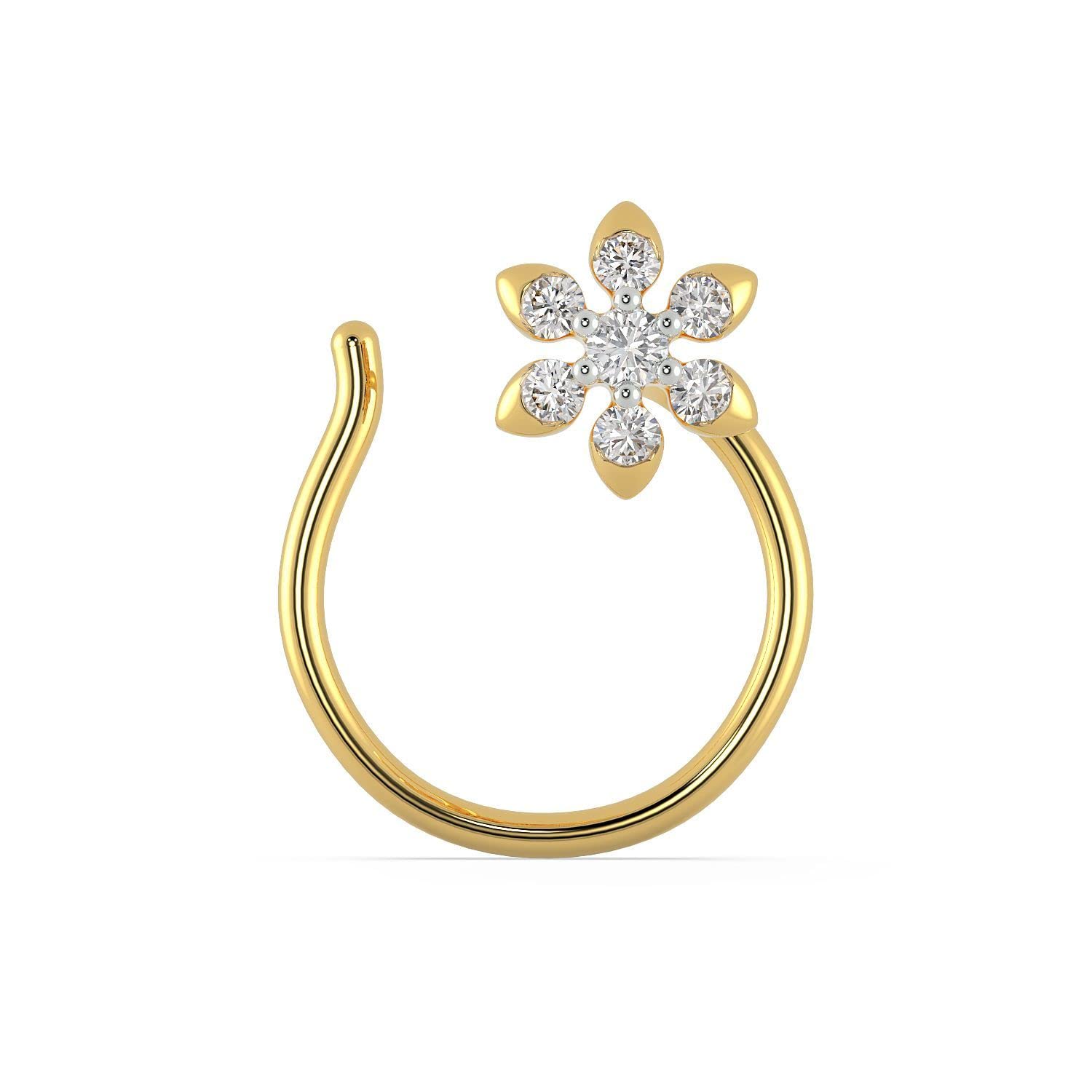 IGI Certified 0.04 Carats Diamonds with VS-VVS Clarity & GH Colour Adorned on 18kt (750) Yellow Gold Nosepin For Women