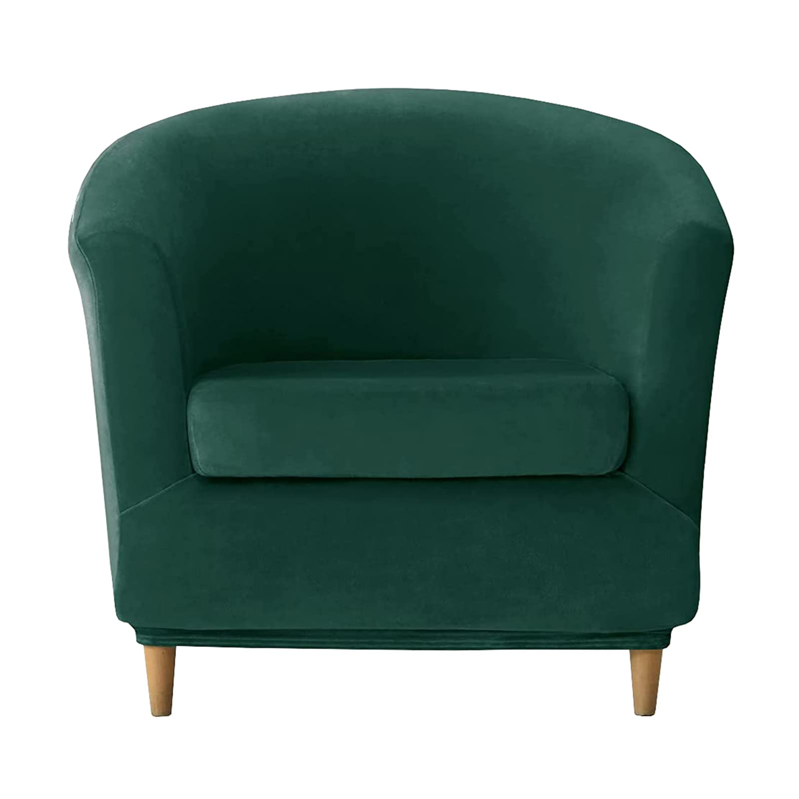Jhld Dark Green Velvet Club Chair Slipcover 2 Piece, Tub Chair Cover Stretch Armchair Chair Slipcovers With Elastic Bottom Sofa Cover Machine Washable -2 Pieces