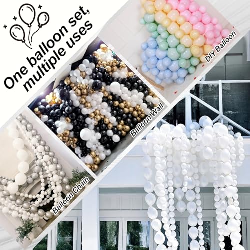 Image of White Link Balloons, 100PCS Linking Balloons with Tail for Making Balloon Wall Arch and Chains, Pearl Quick Balloon for Wedding Birthday Baby Shower Engagement Graduation Party Decorations (6inch)