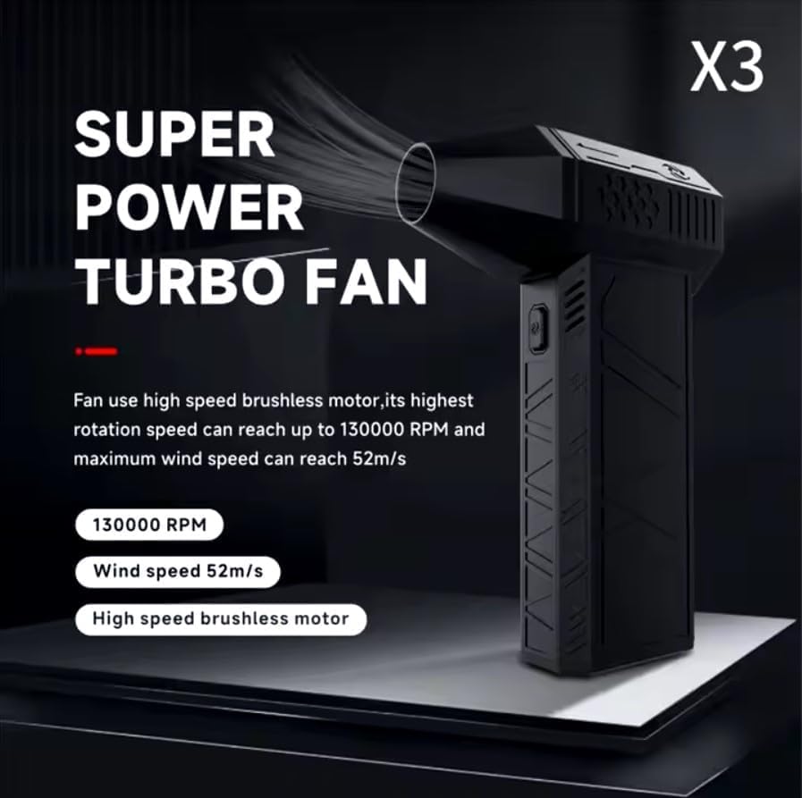 Image of Portable Turbo Mini Jet Blower Fan - 130,000 RPM High-Speed Brushless Motor, Powerful 100 MPH Airflow, Handheld Electric Air Blower & Dust Cleaner for Car, PC, Home, Office & Workshop Dust Cleaning