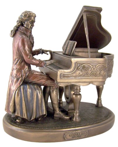 Religious Gifts Classical Composer Wolfgang Amadeus Mozart with Piano 8 1/8 Inch Cold Cast Bronze Statue Figurine