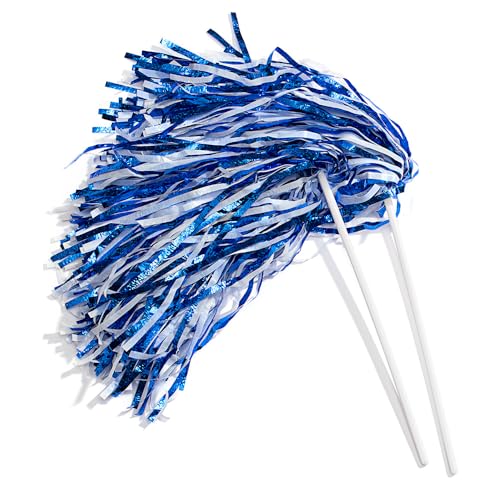 Andersons Metallic Blue and White Foil Textured School Spirit Shakers Cheerleader Pom Poms Football Basketball Homecoming Squad Team Party Dance Club Performance Fan Celebration Pack of 10