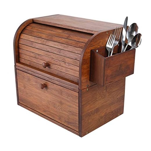 IZLIF Natural Bamboo 2 Layer Bread Boxes for Kitchen Food Storage Removable Layer Large Capacity Bread Keeper, Brown