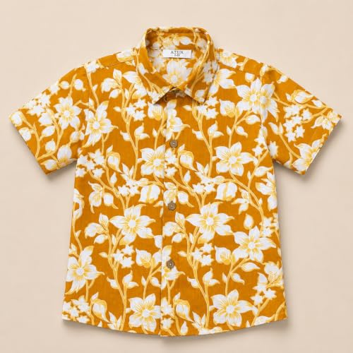 Image of A.T.U.N. (ALL THINGS UBER NICE) Boys 100% Cotton Printed Shirt | Half Sleeve Smart Casual Shirt for Kids | Soft Breathable Button Placket Top