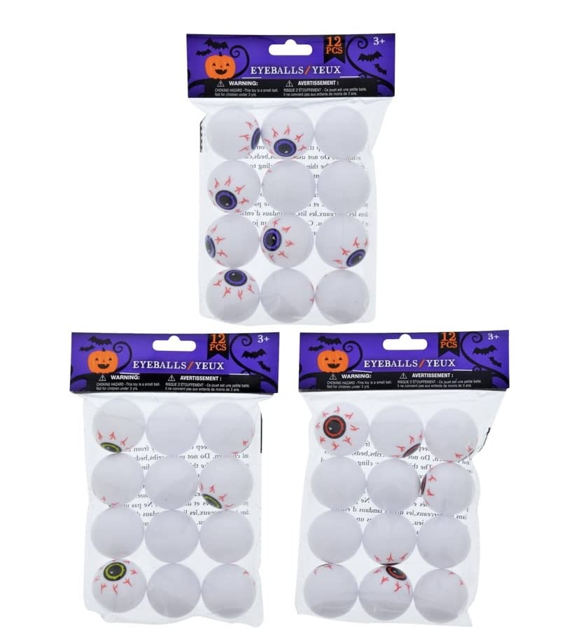 CABE Plastic Table Tennis Eyeball 3 Pack~ 12 Balls Per Pack Halloween Decoration Fun Game (Bundle KC Tingamajig)