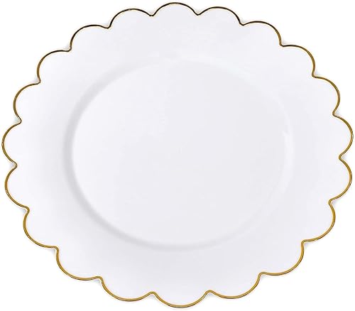 Miniatura 5 de Sparkle and Bash Platos de plástico blanco con borde festoneado dorado (9 pulgadas, 50 unidades)