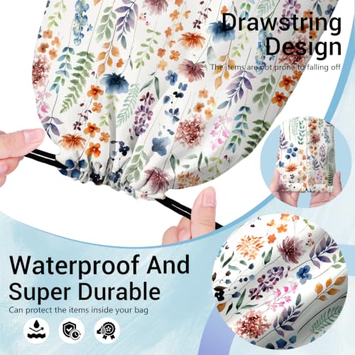 Image of Drawstring Bag Blossom Leaf Waterproof Storage Pouch Bags for Hiking Picnic