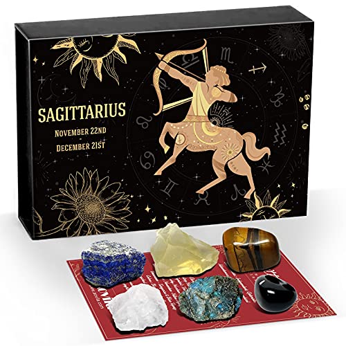 Image of Sagittarius Crystals Gift Set, Zodiac Signs Healing Crystals Birthstones with Horoscope Box Set Sagittarius Astrology Crystals Healing Stones Gifts