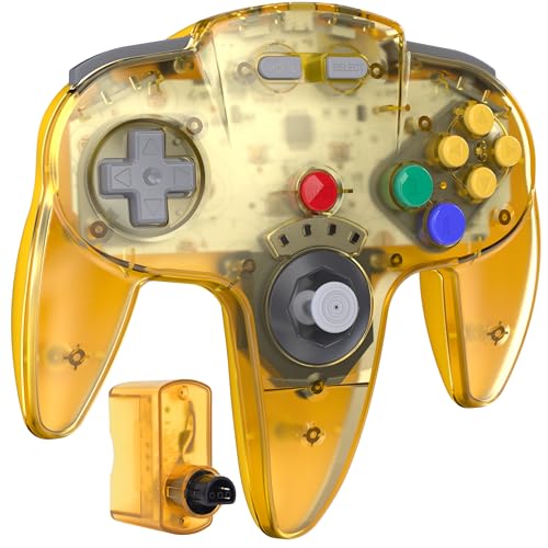 Wireless N64 Controller for N64 Console, 2.4 GHz Receiver, Clear Yellow