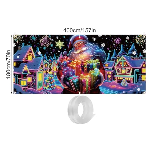 Décoration de vacances fluorescente UV pour porte de garage bâche Noël 4x1.8m - 5