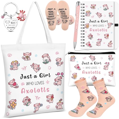 Hestya 6 Pcs Axolotl Gifts Teen Gifts Trendy Stuff Cute Axolotls Accessories Basket for Axolotl Lovers Birthday Valentine Gift for Girls & Teens Just a Girl Who Loves Axolotls Galentine Gift