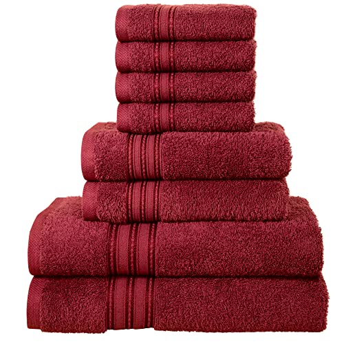 ERINA (Burgundy) Pack of 8 Towels; 2 Bath Towels, 2 Hand Towels and 4 Washcloths - 100% Ring Spun Combed Cotton Quick Drying Absorbent Thick Bathroom Towel Soft Hotel Quality
