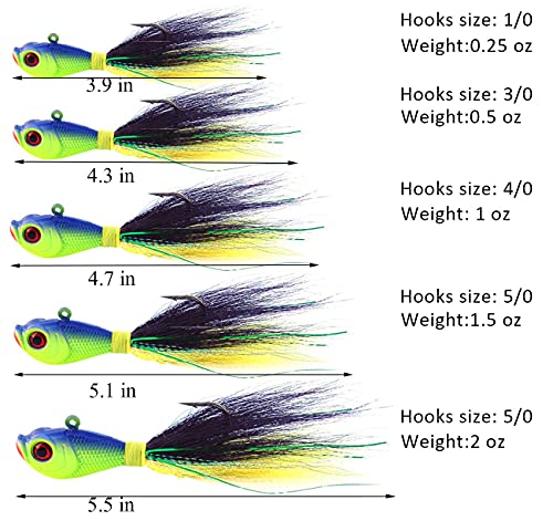 Bucktail Jigs Saltewater Fluke Lures Bucktail Hair Jig Heads Saltwater Fishing Lure Walleye Jigs Marabou Jig Fluke Rigs Fishing Lure For Bass Flounder Fluke Striper Bluefish Halibut Redfish Snook #TOP1