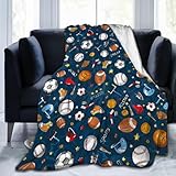 Baseball Football Basketball Sport Theme Throw Blanket 50x40 Inch Soft Fleece Blanket Men Women Gift for Kids Boys Girls for Party Couch Sofa Bed Deco Blankets