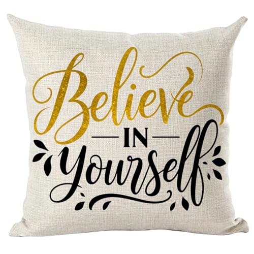 Image of Ramirar Brown Black Word Art Quote Believe in Yourself Inspirational Decorative Throw Pillow Cover Case Home Living Room Bed Sofa Car Cotton Linen Square 18 x 18 Inches