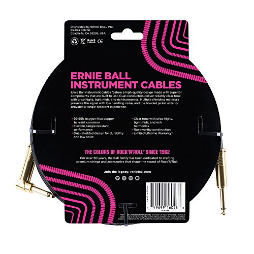 Image of Ernie Ball Braided Instrument Cable, Straight /Angle, 25ft, Black (P06058)