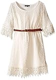 My Michelle Big Girls' Cold Shouldered Crochet Dress with Belt and Drippy Hem and Sleeve Detail