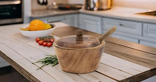Miniatura 5 de Azucarero decorativo de madera y cuchara con tapa, boca ancha, tarro de dulces para especias, condimentos, frutos secos, recipiente para servir,