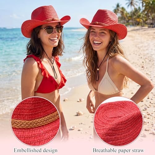 Image of JaGely 12 Pcs Straw Cowboy Hats for Women Men, Wide Brim Summer Hat Bulk Sun Protection for Western Themed Party
