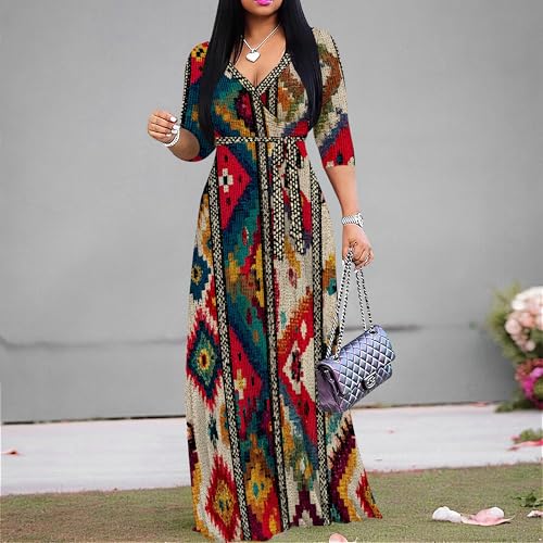 Image of Women Plus Size 3 /4 Sleeve V Neck Maxi Dress with Pockets | Soft fabric relaxed fit three quarter sleeve v neck with pockets for party and daily wear