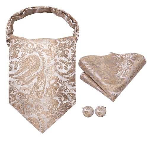 Image of Dubulle Paisley Floral Ascot for Men Self Tie Mens Cravat and Pocket Square Cufflinks Wedding