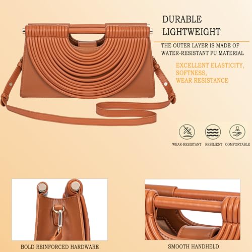 Image of Trendy Woven Evening Clutch Purse Half Round Designer Shoulder /Crossbody Bag Top-Handle Satchel Handbags