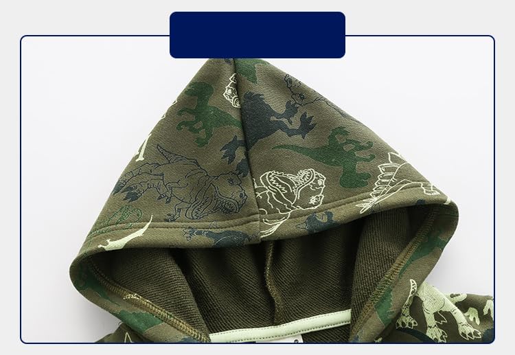 Rngeddg Baby Boys Girls Dinosaur Camouflage Jacket Kids Winter Coat Zip Up Hoodie Warm Sweatshirt School Hooded Outerwear (Green,140/7-8 Y,US,Age,7 Years,8 Years,Unisex,Big Kid)