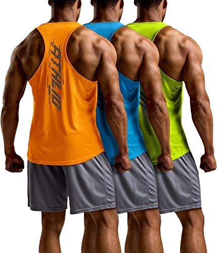 ATHLIO Men's Dry Fit Muscle Workout Tank Tops, Y-Back Bodybuilding Gym Shirts, Athletic Fitness Tank Top