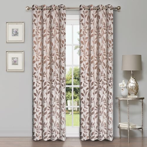SUPERIOR Blackout Curtains, Room Darkening, Bedroom, Drapes, Kitchen, Living Room Window Accents, Sun Blocking, Thermal, 2 Pack, Leaves Blackout Curtains, Set of 2, 42" x 84", White-Copper