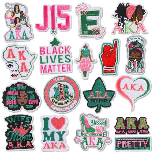 RDJOIMBX 18PCS Alpha Kappaa Alpha Sorority Embroidered Patches - AKA Iron On/Sew on Patches for Clothing, Perfect Sorority Gifts and Appliques