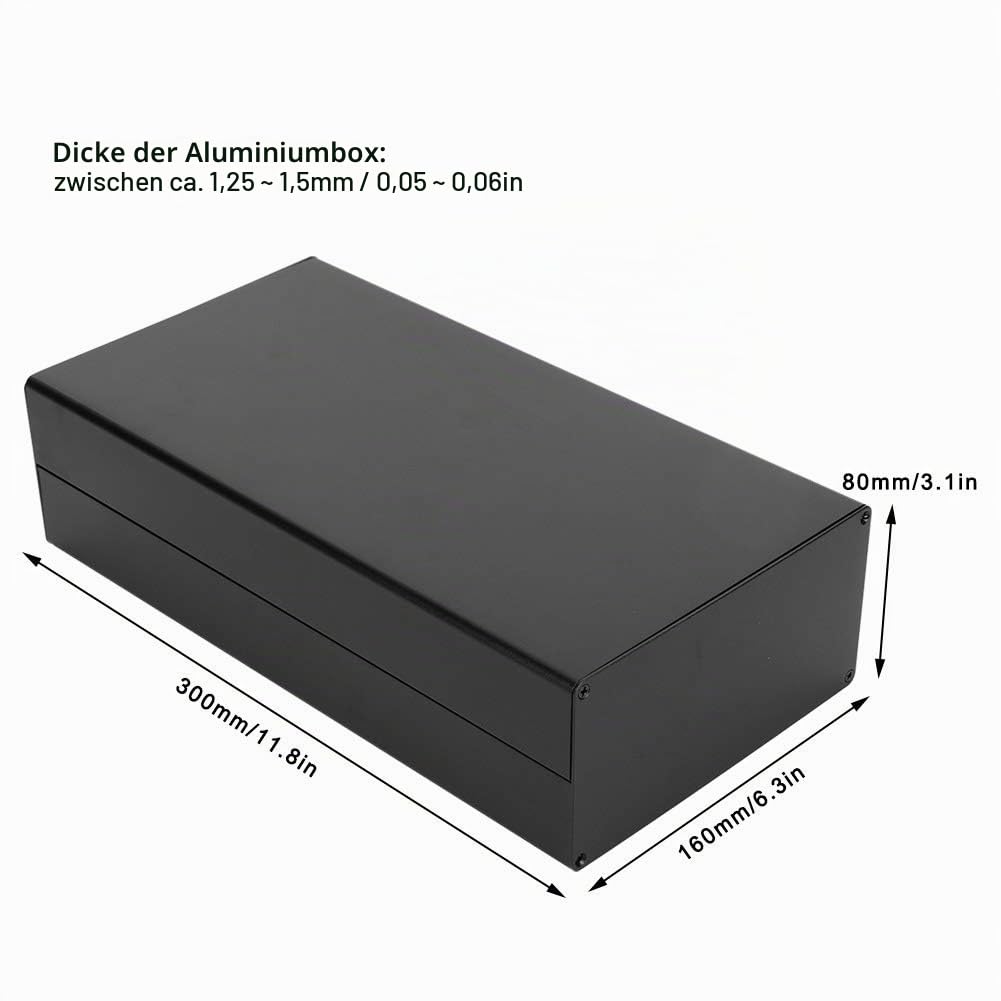 Aluminium-Projektbox, 80 x 160 x 300 mm Aluminiumgehäuse PCB-Anschlussdose Elektrisches Zubehör Sand Schwarz Wärmeableitung für GPRS