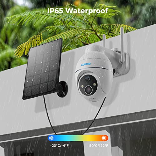 Aomeisi 2G2 2K Solar Security Camera Outdoor,360°View Pan/Tilt,Two-Way Talk,Easy To Setup,Audible Flashlight Alarm,Motion Alert,Sd Slot Cloud Storage,Tech Support,Work With Alexa Google Home,Cloudedge #TOP6