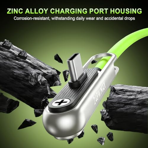 Image of Verilux PD 240W 2 in 1 Type C Cable Fast Charging with Stand, 3.9Ft Right Angle C Type Charger Cable with 480MBPS Data Transfer for iPhone 17 /17 Pro /17 Pro Max /16 /15, Galaxy S25 /S24, Green