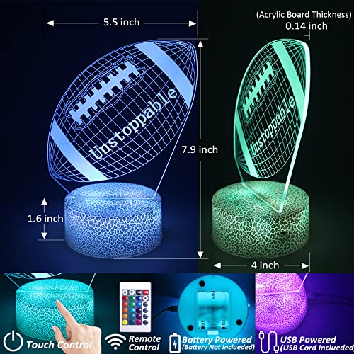 Pefek Football Gifts (Night Light & 50 Stickers) 3D Led Illusion Lamp,16 Color Dimmable Kids' Room Home Decor Table Lamp,Birthday Holiday Christmas Gift For Children Boys Girls Baby & Football Lovers #TOP1