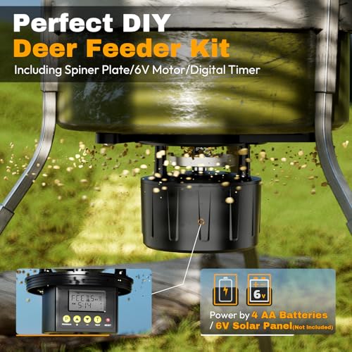Deer Feeder Kit, Easy to Use Feeder Motor & Timer Kit, Small-Size Game Feeder/Chicken Feeder, Sturdy Hunting Feeder Kit with Spinner/Digital Timer/Adjustable Arms/Batteries Slot/Solar Panel Port