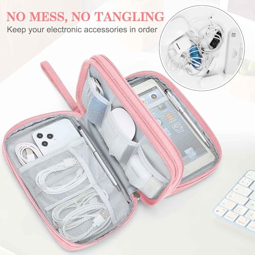 FYY Electronic Organizer, Large Travel Cable Organizer Bag Pouch Electronic Accessories Carry Case Portable Waterproof Double Layers All-in-One Storage Bag for Cable, Cord, Charger, Phone, Pink